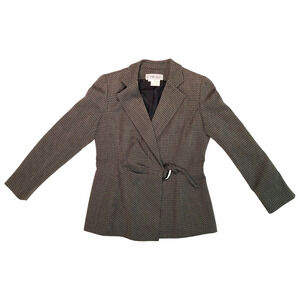 Carlisle Wool Blend Classic Herringbone Pattern Black Gray Blazer Womens Size 10